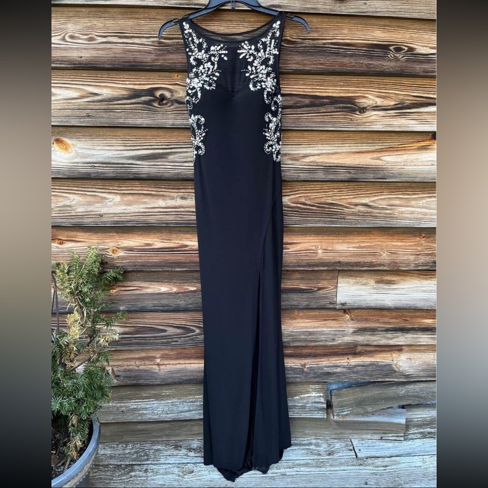Blondie Nites Black Maxi Dress with Silver Embellishment